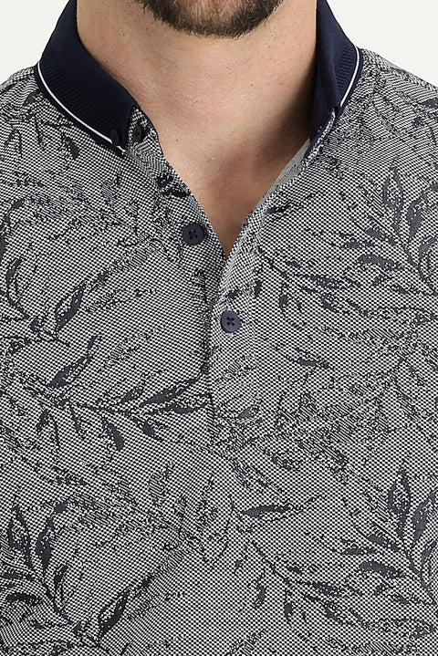 Koyu Lacivert Polo Yaka Regular Fit Desenli Tişört