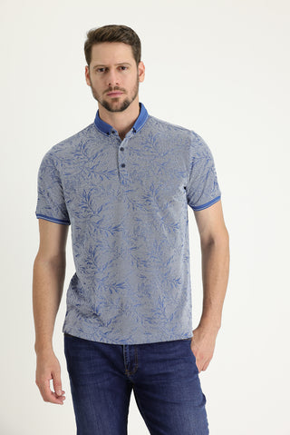  Saks Mavi Polo Yaka Regular Fit Desenli Tişört