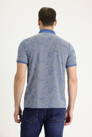  Saks Mavi Polo Yaka Regular Fit Desenli Tişört