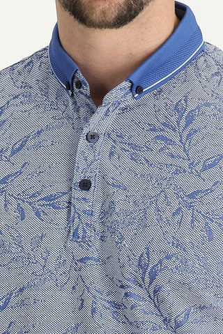  Saks Mavi Polo Yaka Regular Fit Desenli Tişört
