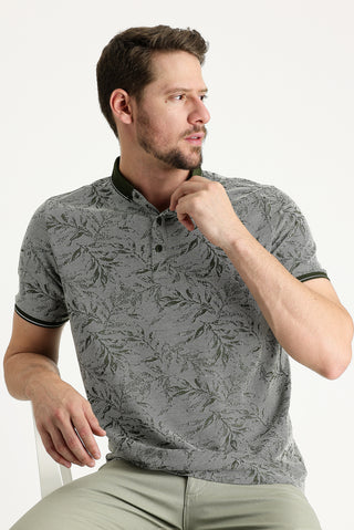  Orta Haki Polo Yaka Regular Fit Desenli Tişört