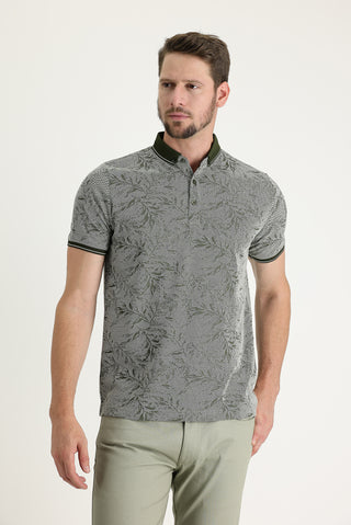  Orta Haki Polo Yaka Regular Fit Desenli Tişört
