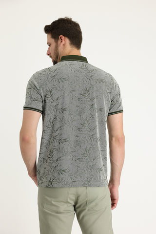  Orta Haki Polo Yaka Regular Fit Desenli Tişört