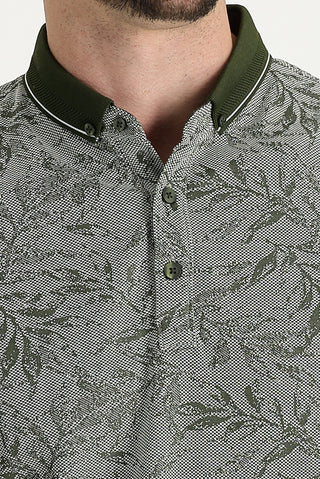  Orta Haki Polo Yaka Regular Fit Desenli Tişört