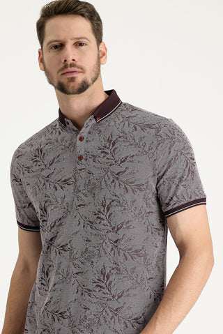  Mürdüm Polo Yaka Regular Fit Desenli Tişört