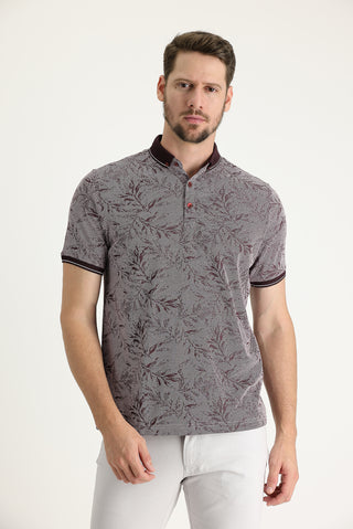  Mürdüm Polo Yaka Regular Fit Desenli Tişört