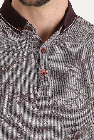  Mürdüm Polo Yaka Regular Fit Desenli Tişört