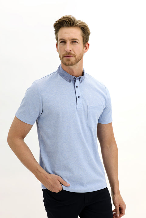 Blue Polo Collar Regular Fit T-shirt