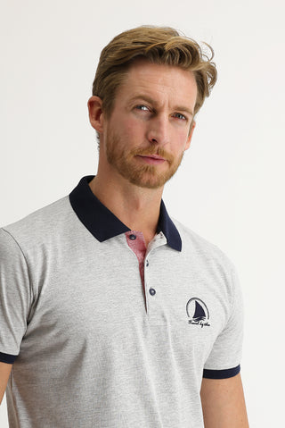  Açık Gri Melanj Polo Yaka Slim Fit Dar Kesim Desenli Tişört