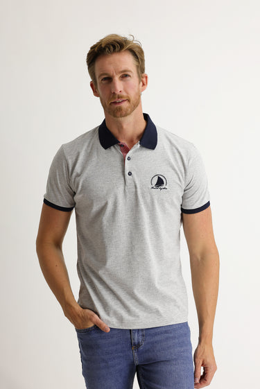 Açık Gri Melanj Polo Yaka Slim Fit Dar Kesim Desenli Tişört