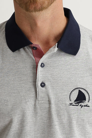 Açık Gri Melanj Polo Yaka Slim Fit Dar Kesim Desenli Tişört