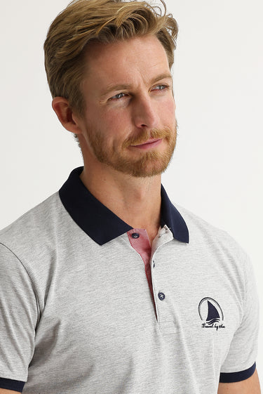 Açık Gri Melanj Polo Yaka Slim Fit Dar Kesim Desenli Tişört