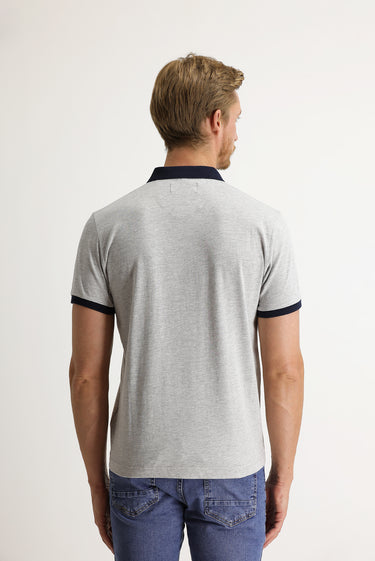 Açık Gri Melanj Polo Yaka Slim Fit Dar Kesim Desenli Tişört
