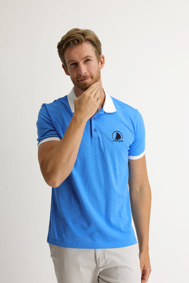 Açık Mavi Polo Yaka Slim Fit Dar Kesim Desenli Tişört