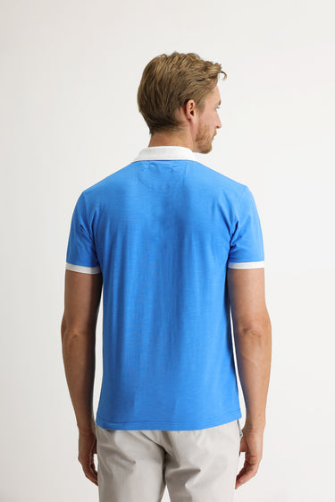 Açık Mavi Polo Yaka Slim Fit Dar Kesim Desenli Tişört