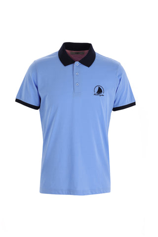  Mavi Polo Yaka Slim Fit Dar Kesim Desenli Tişört
