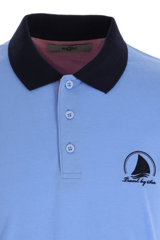  Mavi Polo Yaka Slim Fit Dar Kesim Desenli Tişört