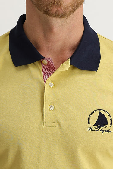 Orta Bej Polo Yaka Slim Fit Dar Kesim Desenli Tişört