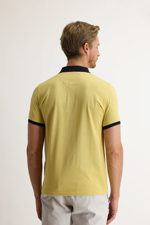 Orta Bej Polo Yaka Slim Fit Dar Kesim Desenli Tişört