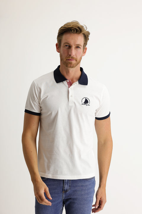 Beyaz Polo Yaka Slim Fit Dar Kesim Desenli Tişört