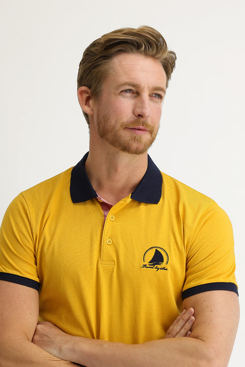 Safran Polo Yaka Slim Fit Dar Kesim Desenli Tişört