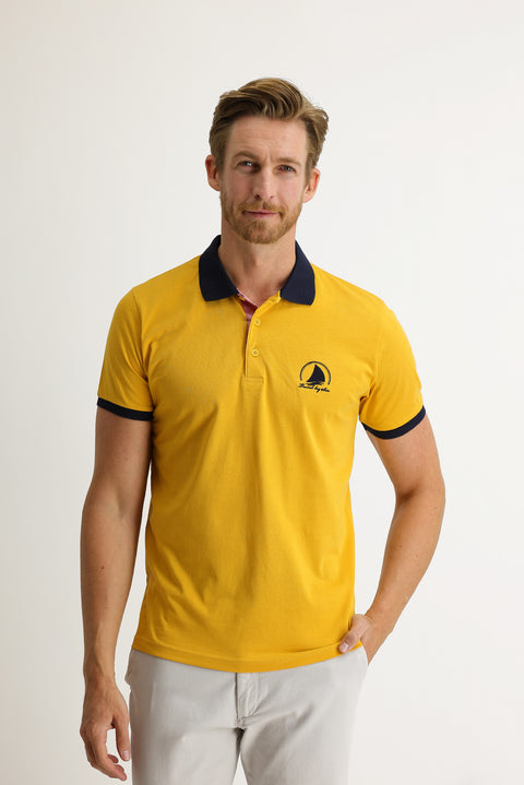 Safran Polo Yaka Slim Fit Dar Kesim Desenli Tişört