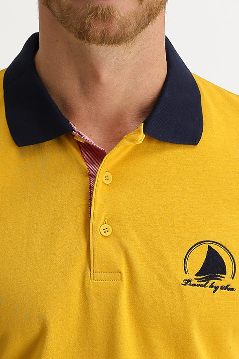 Safran Polo Yaka Slim Fit Dar Kesim Desenli Tişört