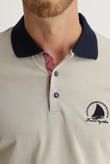 Ekru Polo Yaka Slim Fit Dar Kesim Desenli Tişört