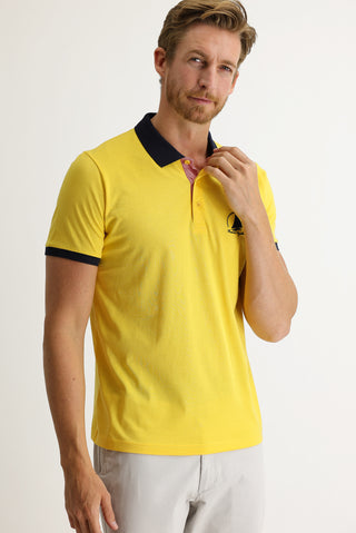  Açık Sarı Polo Yaka Slim Fit Dar Kesim Desenli Tişört