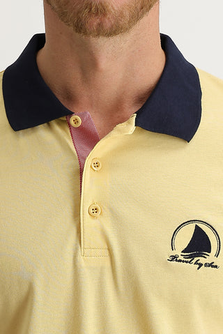  Koyu Sarı Polo Yaka Slim Fit Dar Kesim Desenli Tişört