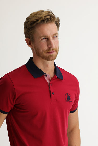 Açık Bordo Polo Yaka Slim Fit Dar Kesim Desenli Tişört