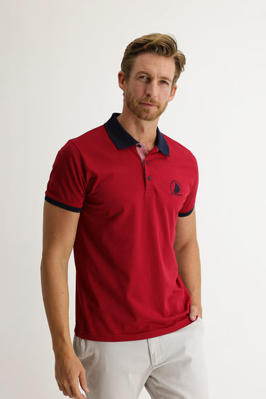 Açık Bordo Polo Yaka Slim Fit Dar Kesim Desenli Tişört