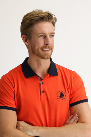  Orta Turuncu Polo Yaka Slim Fit Dar Kesim Desenli Tişört
