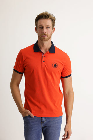  Orta Turuncu Polo Yaka Slim Fit Dar Kesim Desenli Tişört