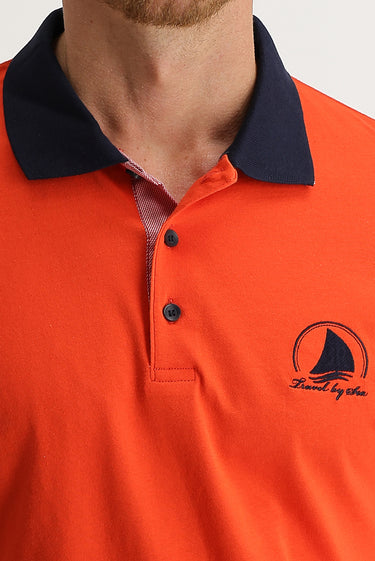 Orta Turuncu Polo Yaka Slim Fit Dar Kesim Desenli Tişört