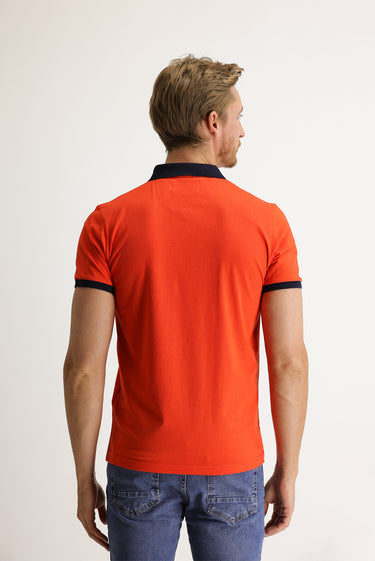 Orta Turuncu Polo Yaka Slim Fit Dar Kesim Desenli Tişört