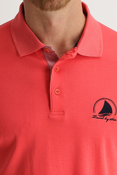 Nar Çiçeği Polo Yaka Slim Fit Dar Kesim Desenli Tişört