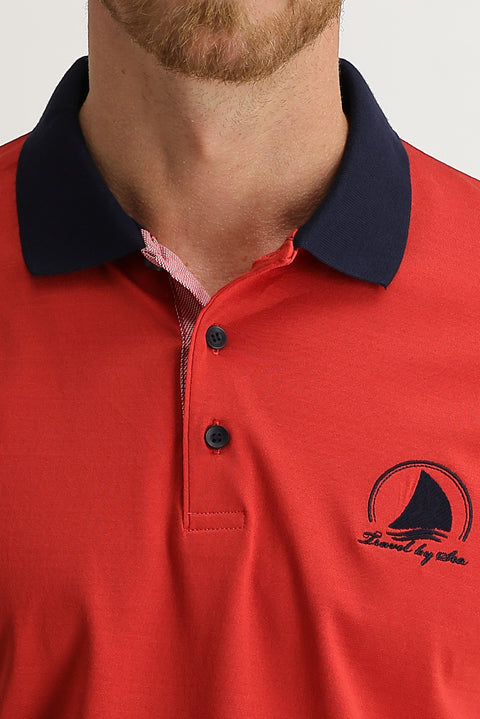 Kiremit Polo Yaka Slim Fit Dar Kesim Desenli Tişört