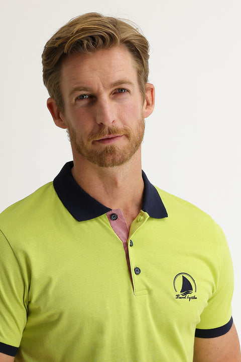 Light Green Polo Collar Slim Fit Patterned T-shirt