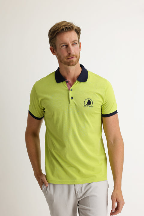 Light Green Polo Collar Slim Fit Patterned T-shirt