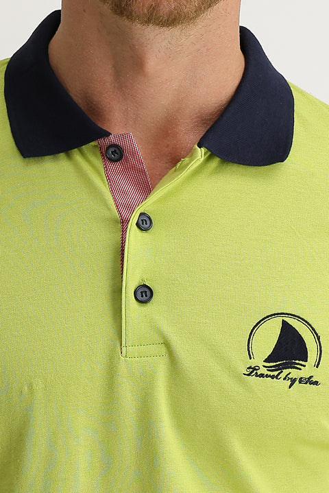 Light Green Polo Collar Slim Fit Patterned T-shirt