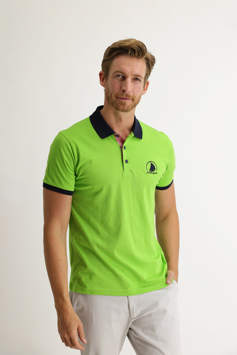 Fıstık Yeşili Polo Yaka Slim Fit Dar Kesim Desenli Tişört