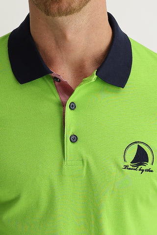  Fıstık Yeşili Polo Yaka Slim Fit Dar Kesim Desenli Tişört