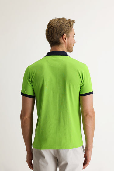 Fıstık Yeşili Polo Yaka Slim Fit Dar Kesim Desenli Tişört