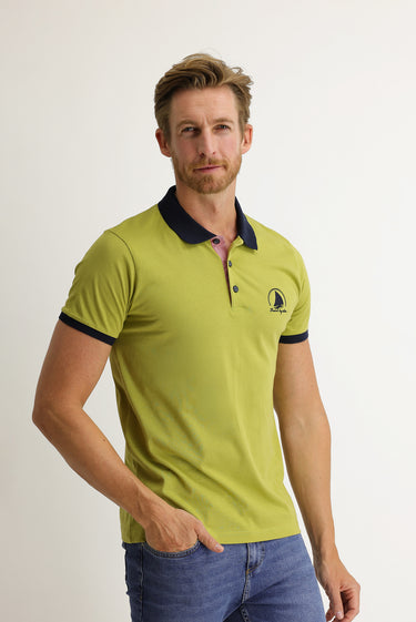 Yağ Yeşili-Olive Polo Yaka Slim Fit Dar Kesim Desenli Tişört