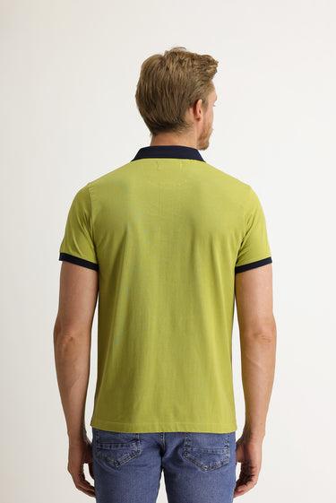 Yağ Yeşili-Olive Polo Yaka Slim Fit Dar Kesim Desenli Tişört