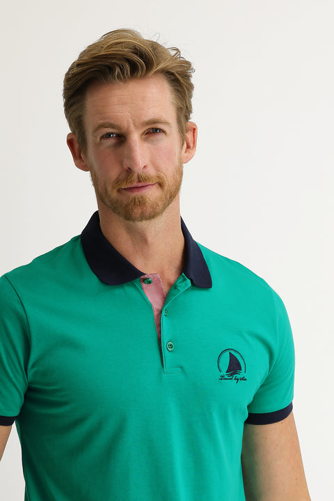 Orman Yeşili Polo Yaka Slim Fit Dar Kesim Desenli Tişört