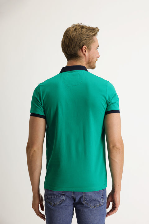 Forest Green Polo Collar Slim Fit Patterned T-shirt