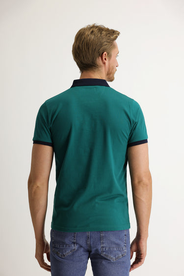 Zümrüt Yeşili Polo Yaka Slim Fit Dar Kesim Desenli Tişört