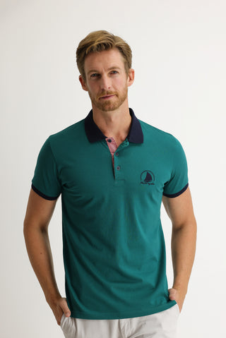  Koyu Yeşil Polo Yaka Slim Fit Dar Kesim Desenli Tişört